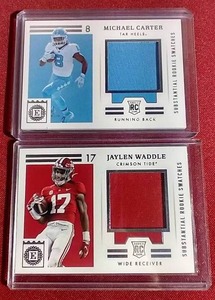 lot 128 image: (2) 2021 Chronicles Draft Picks NFL Rookie Patch Cards - Carter & Waddle