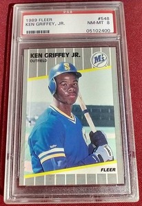 lot 172 image: 1989 Fleer Ken Griffey Jr. Rookie Card - PSA 8