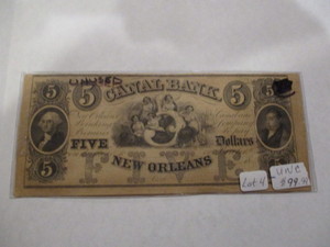 Uncirculated very Crispy 18XX $5 Canal Bank of New Orleans Note