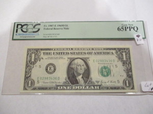 PCGS Gem New 65PPQ 1969-D $1 Federal Reserve Note