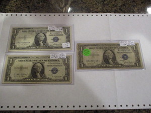 3- $1 Silver Certificates- 1935E, 1935D,1935G. All have No Motto on reverse