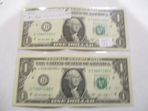 Consecutive Serial Numbers 2013 $1 Federal Reserve Notes
