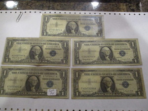 5- 1957B $1 Silver Certificates