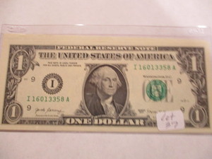 2 consecutive Number 2017 $1 Federal Reserve Notes