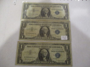 3 1957B $1 Silver Certificates