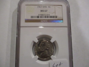 Beautiful NGC MS67 1967 SMS Jefferson Nickel. Gorgeous Coin