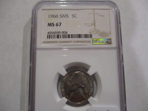 Beautiful NGC MS67 1966 SMS Jefferson Nickel. Gorgeous Coin
