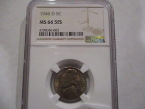 Nice 1946-D NGC MS66 FS Jefferson Nickel. Full Steps