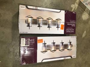 Lot of 2  Home Decorators Collection Georgina 30 in. 4-Light Weathered Iron Industrial Rustic Vanity with Clear Seeded Glass Shades and Cage Accents Customer Returns See Pictures