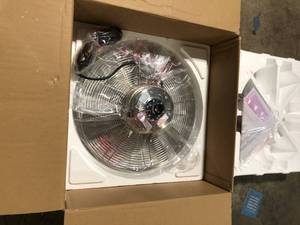 lot 29 image: Home Decorators Collection Calthorpe 20 in. IndoorOutdoor Wet Rated Portable Brushed Nickel Ceiling Fan  Customer Returns See Pictures