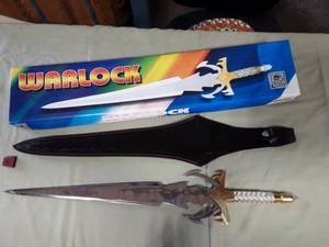 lot 3 image: Warlock SS Sword With Leather Sheath & Box
