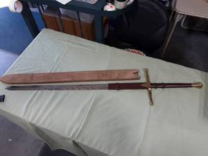 lot 10 image: 52 Sword With Leather Sheath No Box