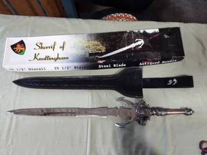 lot 13 image: Sherrif Of Knottingham Sword With Leather Sheath & Box
