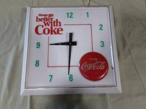 lot 23 image: Vintage Coca Cola Clock By Hanover 16x16. Hands Did Not Move Of Light Up When Tested