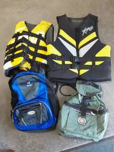 lot 35 image: 2-Cabelas Life Jackets Mens Large & Mens SmallMedium & 2-Back Packs