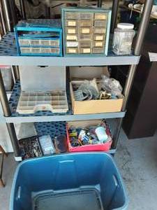 lot 40 image: Large Tote Bin Full Of Organizers & Misc. Hardware