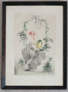 lot 1 image: SIGNED  Louis Icart Etching on Paper  Wishing Well, Dated 1925