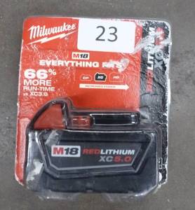 lot 23 image: New Milwaukee 18Volt 5 Amp hour battery