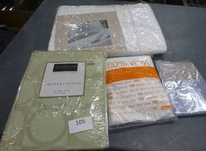 lot 105 image: New shower curtain, King size sheets, mattress cover, tablecloth protector