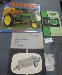 lot 133 image: John Deere 33 spreader and Model B grain drill Operators Manuals and a tractor calendar