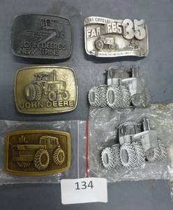 lot 134 image: 6 Belt Buckles including a Farmfest Limited Edition pewter