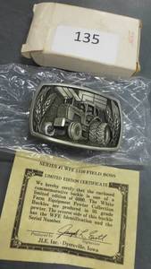 lot 135 image: Limited Edition Pewter Belt buckle of a White Field Boss tractor