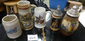 lot 224 image: 5 vintage Steins