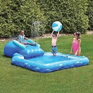 lot 2 image: Members Mark Inflatable Blue Fish Pool, Water Spray Slide wBall, 140x93x29