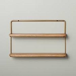 lot 14 image: 16 Wood & Brass Double Wall Shelf - Hearth & Hand with Magnolia