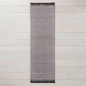 lot 45 image: Textured Border Stripe Area Rug - Hearth & Hand with Magnolia Railroad Gray 24 x 7 Runner
