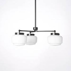 lot 17 image: 3-Arm Milk Glass Chandelier Ceiling Light - Hearth & Hand with Magnolia Black Finish