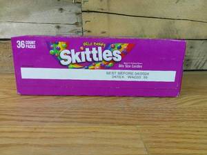 lot 158 image: Case (36 packs) of SKITTLES WILD BERRY 2.17 OZ-BB 4 24