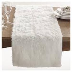 lot 161 image: 72x15 Faux Fur Table Runner White - Saro Lifestyle