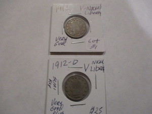 1912 &  Semi Key Date 1912-D Liberty V Nickels.