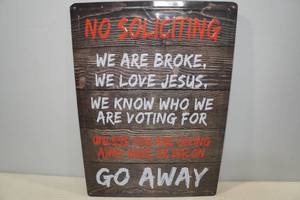 lot 23 image: Raised Metal Sign No Soliciting
