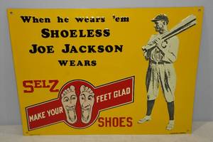 lot 27 image: Raised Metal Sign Shoeless Joe Jackson