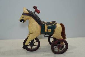 lot 196 image: Hand Carved Wooden Horse Tricycle Toy