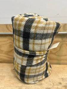 lot 85 image: Wool Blanket 96 x 92 Black and Gold Plaid