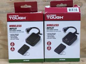 lot 65 image: Lot of 2 - IndoorOutdoor Lighting Remote Control Operated Wireless 2 Ground Power Outlets (Untested)