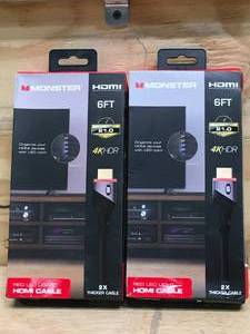 lot 67 image: Lot of 2 - Monster Red LED 6FT HDMI Cable
