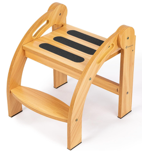 lot 124 image: StrongTek Wooden Kids Step Stool, 2 Steps with 11.5-Inch Wide Treads, Safety Handrails, Anti-Slip Strips, 150 lbs Capacity, 14-inch Height