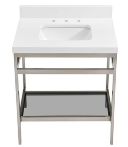 lot 10A image: HOME DECORATORS COLLECTION Melton 30 in. W x 21 in. D Bath Vanity in Brushed Nickel with Engineered Vanity Top in White with White Sink 1