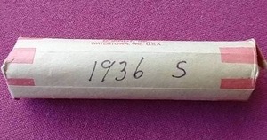lot 4 image: 1936-S Wheat Penny Roll