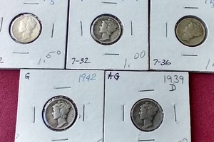 lot 14 image: (5) Mercury Dimes