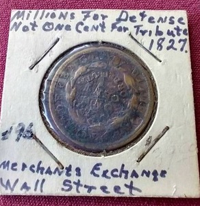 lot 15 image: 1837 Wall Street Merchants Exchange Hard Times Token