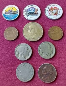lot 17 image: Miscellaneous US Coin Lot - Wheats, Buffalo, Colorized, Etc