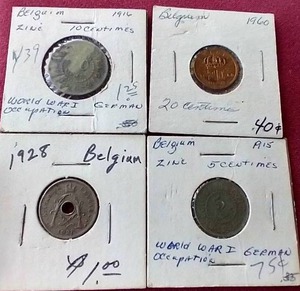 lot 29 image: (4) Vintage Belgium Coins - (2) From WW1 German Occupation