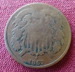 lot 38 image: 1867 2 Cent Coin