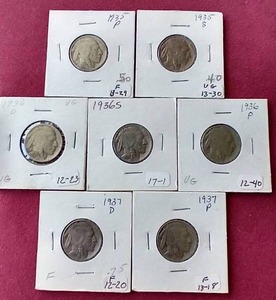 lot 58 image: (7) Buffalo Nickels - All Different