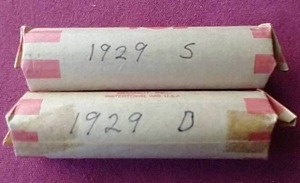 lot 64 image: (2) Wheat Penny Rolls - 1929-D & 1929-S